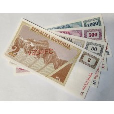 SLOVENIA 1990 - 1992 . TWO 2 - ONE THOUSAND 1,000 TOLARJEV BANKNOTE . SPECIMEN